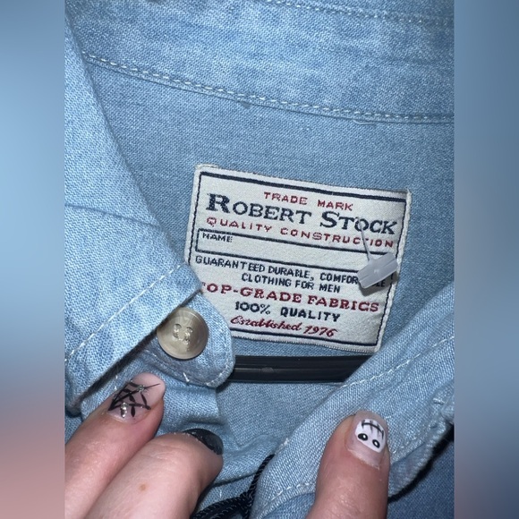 NWT Robert Stock Denim Shirt Mens L Long Sleeve Button Up 100% Cotton Blue - Picture 4 of 5